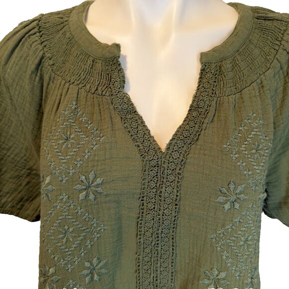 Boho Cottagecore Peasant Lucky Brand A-Line Dress Olive Green M - Picture 3 of 9